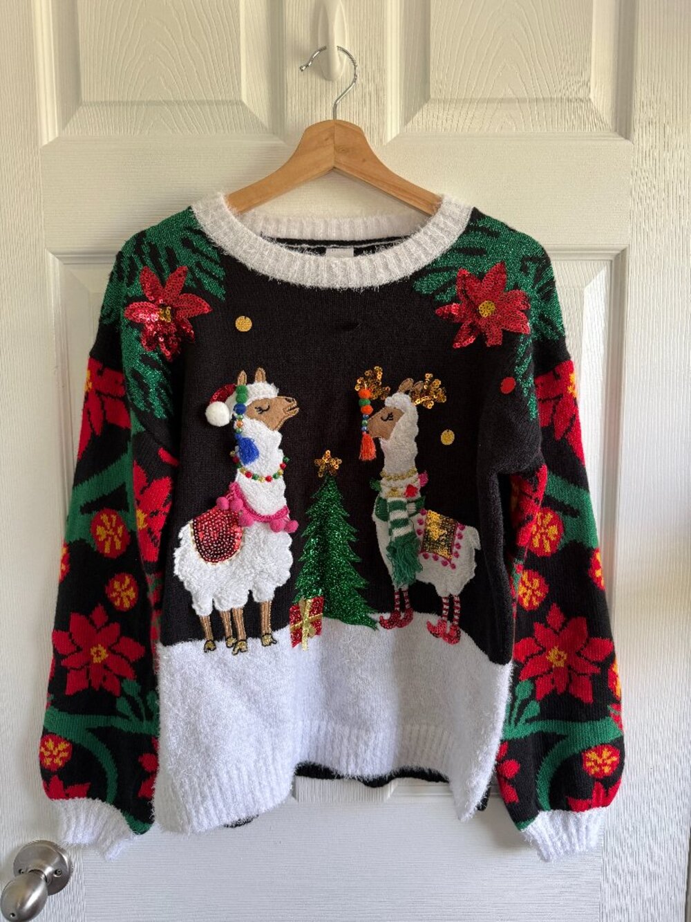 Holiday Time Women's Llama Embellished Ugly Christmas Sweater Alpaca Small